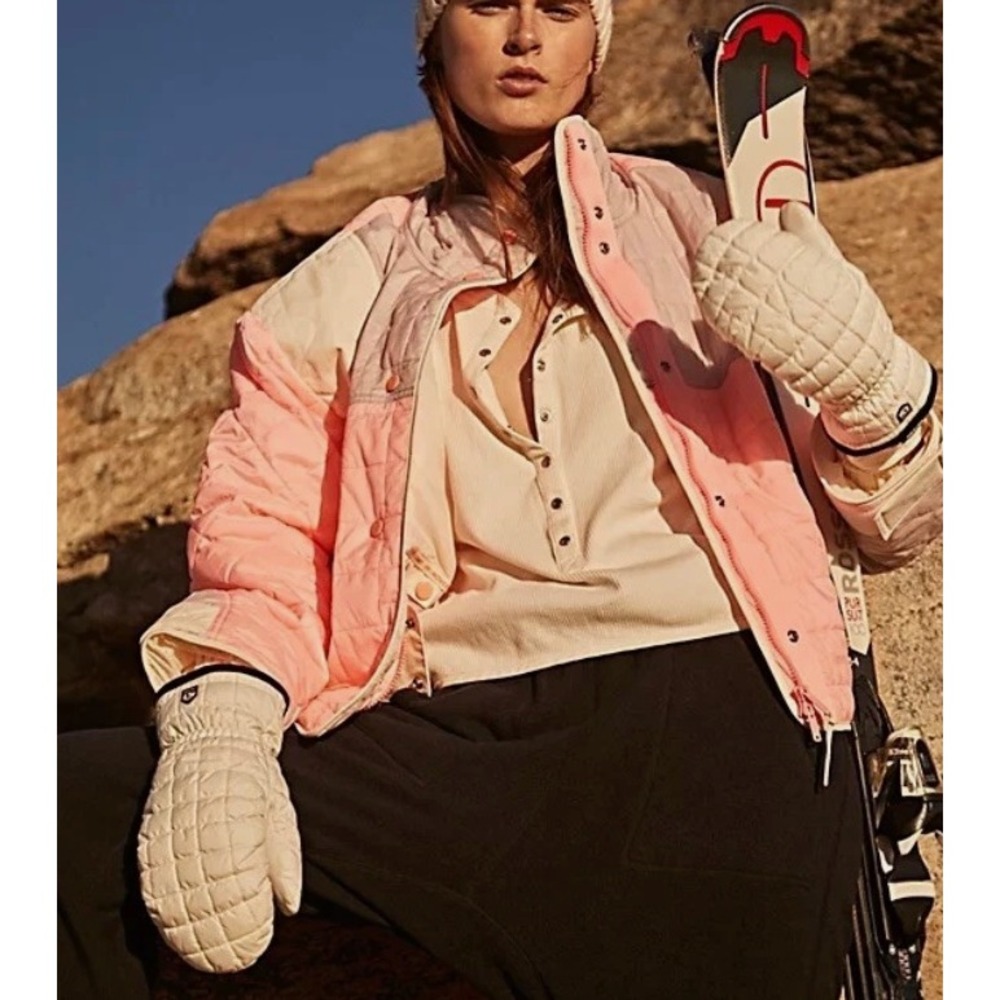 Free People Landscape View Ski Jacket Womens XS Pink Multi Colorblock Quilted